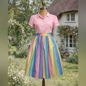New Retro 1950s Hell Bunny, Pastel, Rainbow, Full Circle Skirt, barbiecore